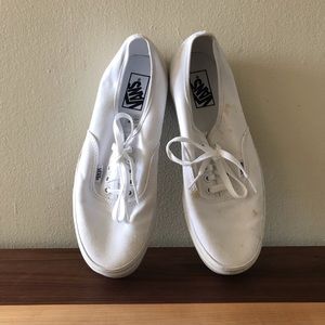 worn white vans off the wall lace up skate shoes